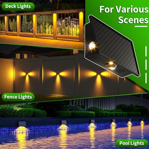 JSOT Deck Step Lights 4 Pack for Outside Fence, Wall, Stair, Patio, Garden, Backyard Decor with 5 Lighting Modes, Solar Light Outdoor Waterproof Bright LED with Lens (Warm Light) - Image 2