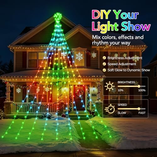 16.4FT Outdoor Smart RGB Christmas Waterfall String Lights with Star - Image 6