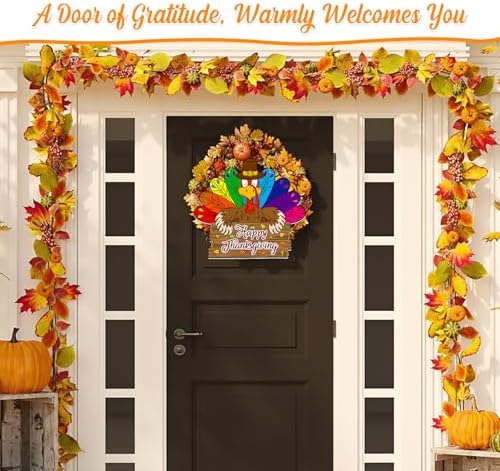 Happy Thanksgiving Door Sign - Farmhouse Thanksgiving Turkey Wreath for Front Door Turkey Decorations for Fall Autumn Harvest Gobble Hanging Sign for Home Indoor Outdoor Decor - Image 2