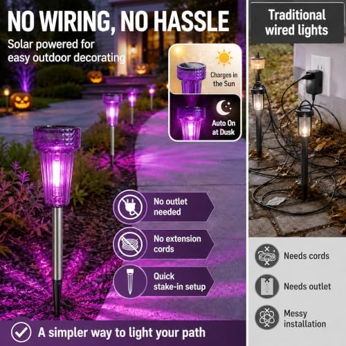 Halloween Solar Lights Outdoor Waterproof Purple Landscape Lights, 8 Pack - Image 6
