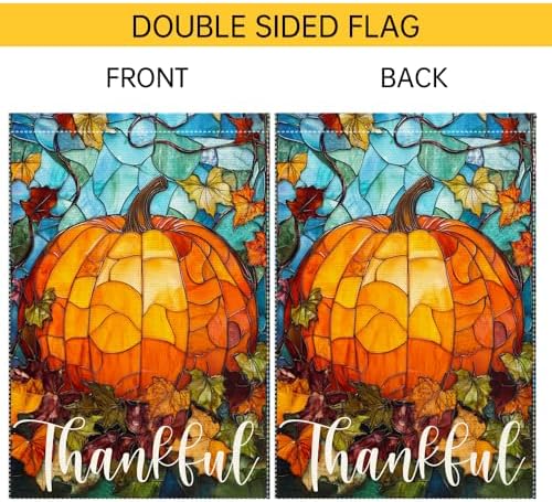 Thankful Thanksgiving Garden Flag, Fall Garden Flags for Outdoor Decor 12x18 Inch Autumn Stained Glass Pumpkin Maple Leaf Double Sided Small Burlap Outside Porch Lawn Yard Decorative Flags - Image 6