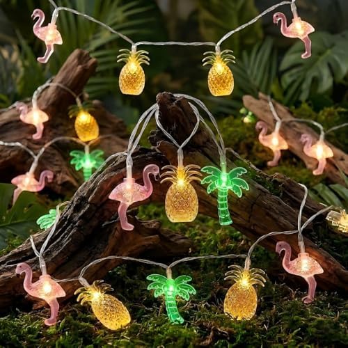 Summer Tropical String Lights 10FT 20 LED – Flamingo Pineapple Palm Tree Battery Operated Lights for Luau Party, Hawaiian Beach Pool Decor, Indoor Outdoor Summer Party Decorations by Kepabigle