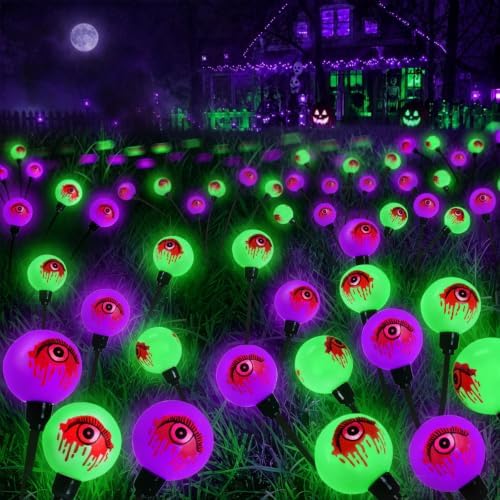 Solar Halloween Decorations Outdoor 6 Pack Eyeball Lights Purple and Green by EEW