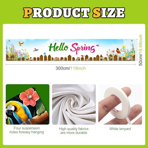 BlissYard Hello Spring Fence Banner Floral Garden Decor 118 x 20 Inch - Image 4