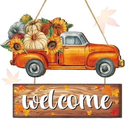 Fall Thanksgiving Door Sign, Wooden Harvest Decorations, Indoor Outdoor Farmhouse Porch Decor (2) by BWFY