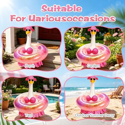 Hawaiian Porch Goose Outfit, Summer Bikini Costume with Sunglasses & Wreath, Fits 23" Goose Statue, Garden Lawn Patio Yard Outdoor Decoration (Pink) - Image 4