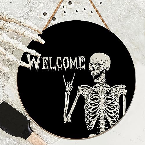 Halloween Decorations Wreath Halloween Skull Welcome Door Sign Front for Door Decoration, Rustic Wooden Holiday Decor for Front Door Porch Window Wall Farmhouse Indoor Outdoor by Unknown