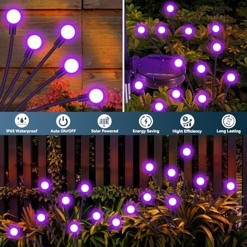 Slyuexu Solar Garden Lights Outdoor Waterproof, 2 Pack 16 LED Swaying Firefly Lights Outdoor Decor Light for Pathway Party Christmas Decoration, Unique Gifts for Women, Purple - Image 3
