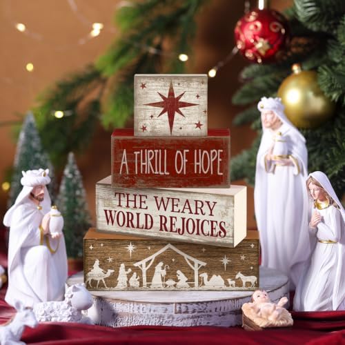 Lineshading 4 Pcs Christmas Table Decorations, Nativity Wooden Block Signs - Image 6