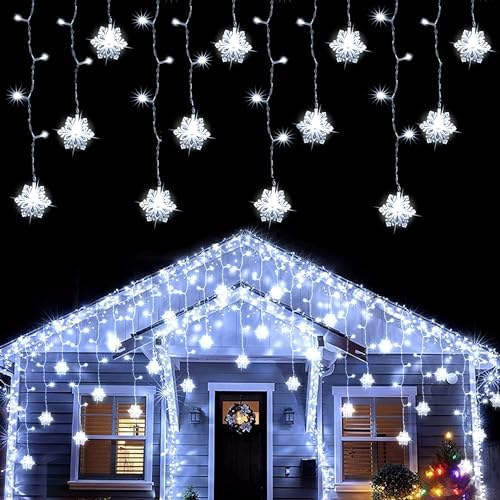 weillsnow White Icicle Lights Outdoor, 29.5 FT 360 LED Snowflake Icicle Lights with 72 Drops,Connectable Waterproof Hanging Christmas String Light for Indoor Outdoor Eaves Window Porch Decoration by weillsnow