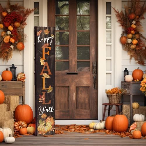 Farmhouse Fall Porch Signs Outdoor 47" Wooden Happy Fall Porch Decorations for Home Large Maple Pumpkin Autumn Vertical Sign Outside Thanksgiving Decoration for Autumn Party Decor Home - Image 4