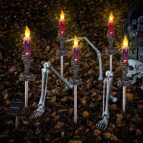 Halloween Decorations Outdoor, Solar Skull Pathway Lights, 5 Pack - Image 6