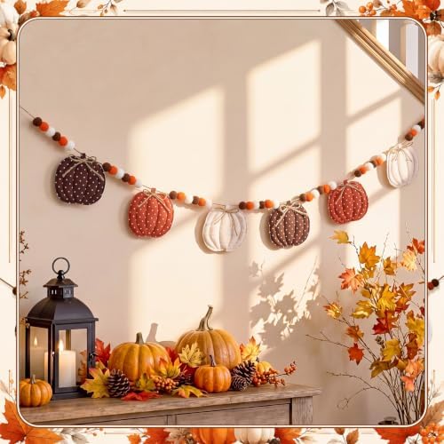 6.56 ft Fall Pumpkin Garland 3D Fabric Autumn Decor for Home - Image 5