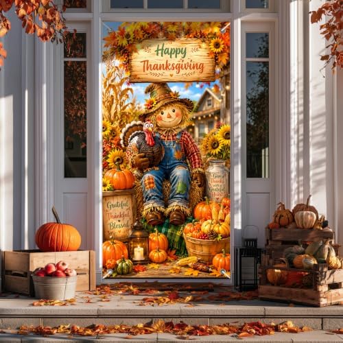 BlissYard Thanksgiving Door Cover Scarecrow Turkey 35 x 71 Inch - Image 3