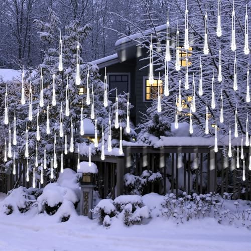 Christmas Lights Outdoor 2 Pack 16 Tubes Meteor Shower Lights Cool White - Image 4