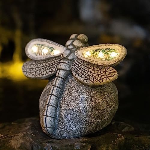 Rezpuao Garden Statue Dragonfly,Solar Dragonfly Decor for Outdoor,Resin Dragonflies Figurine with Solar Light for Patio,Balcony,Yard,Lawn Ornament,Perfect Garden Gift - Image 6