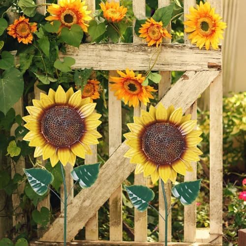 hogardeck Garden Decor for Outside, 2 Pack Sunflower Decorative Garden Stakes for Fall Outdoor Yard Decor, Metal Yard Art with Shaking Head for Garden Lawn Porch Decorations - Image 5