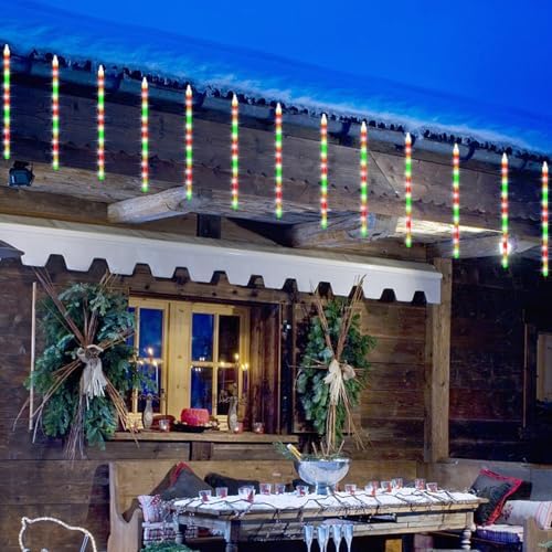 Meteor Outdoor Icicle Lights - 12 Inch, 288 LED, Snow Falling, Connectable, Red & Green, Xmas Wedding Party Tree Decor - Image 7