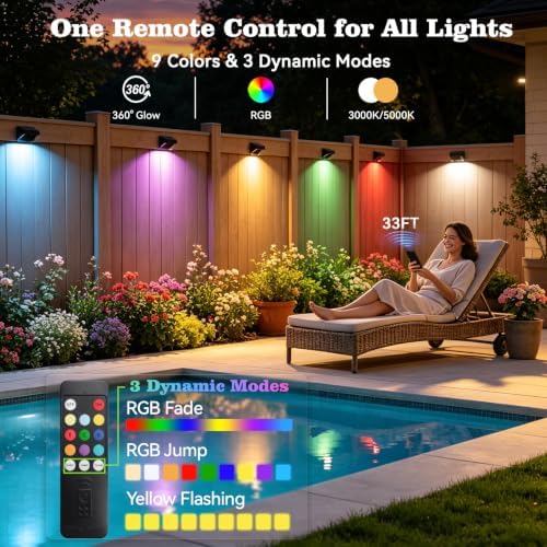 ZCXLIGHT Solar Fence Lights Outdoor, 10 Color Fence Solar Lights Outdoor with Remote Control Long Lasting, Ultra Bright IP65 Waterproof LED Solar Wall Lights for Fence Deck Step (8) - Image 3