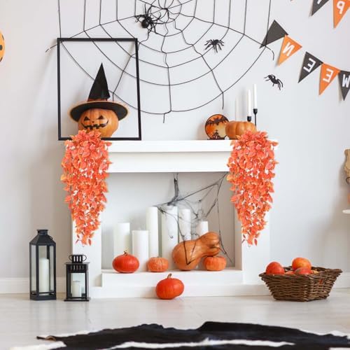 BLEUM CADE Fake Hanging Plants, 4pcs Artificial Hanging Plant, Faux Orange Vines Hanging Plant for Wall Home Living Room Indoor Outdoor Fall Decor (No Baskets) - Image 4