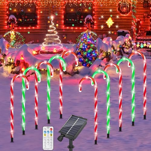 ZHAHA Solar Christmas Pathway Lights Outdoor Decorations, Solar Candy Cane Lights for Yard Patio Garden Walkway with 8 Light Mode, Remote, Timer, 48 LED, Upgraded Christmas Outdoor Decorations, 8 Pack by ZHAHA