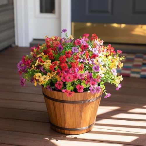 Artificial Outdoor Flowers UV Resistant Fake Plants Greenery 12 Bundles Faux Silk Daisy with Eucalyptus Leaves Summer Outdoor Memorial Day Decor for Porch Patio Yard Garden, Mixed 4 Colors - Image 2