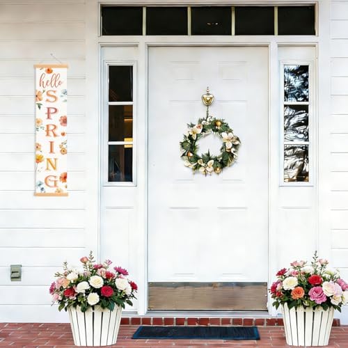 Hello Spring Porch Banner, Colorful Floral Hanging Door Banner, Seasonal Spring Welcome Flags, Hanging Decoration for Indoor Outdoor Home Farmhouse School Classroom Springtime Party Decor - Image 5