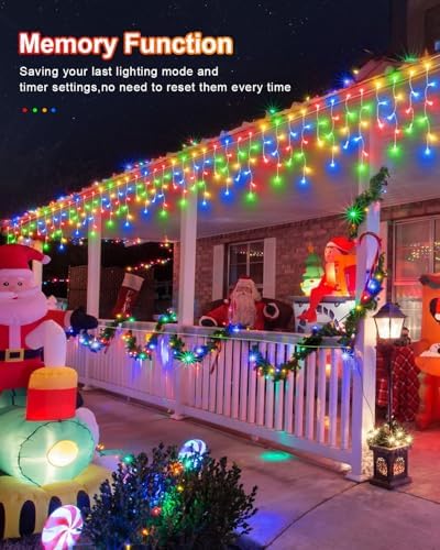 159 FT Christmas Lights Outdoor, 1458 LED Waterproof Outside Christmas Lights Plug in, Timer & Memory, 8 Modes Fairy Lights with 324 Drops for House Eaves Yard Patio Decorations, Multicolor - Image 5