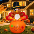 OurWarm 6FT Thanksgiving Inflatables Turkey Outdoor Decorations, Blow Up Turkey Inflatable on Pumpkin with Built-in LEDs, Happy Thanksgiving Blowups Yard Decorations for Outside Fall Garden Lawn Decor by OurWarm