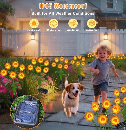 Solar Lights 4 Packs 24 Sunflower Lights Outdoor Waterproof Garden Decor - Image 3