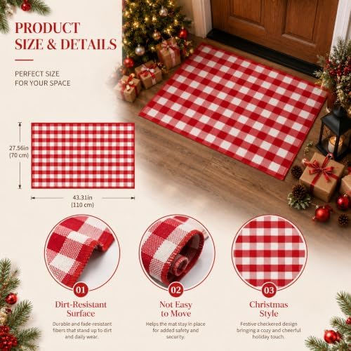 Duraaamo Red and White Checkered Rug 2.3'x3.6' for Christmas Outdoor Decor - Image 3