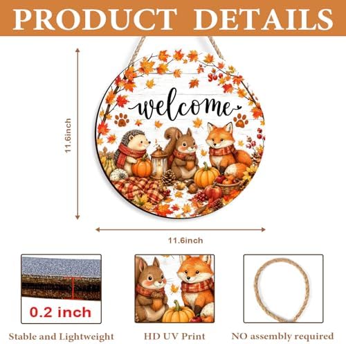 Leopard Pumpkin Fall Decor Sign for Front Door, Fall in Love Wooden Door Hanger, Rustic Farmhouse Autumn Pumpkin Wall Decor, Thanksgiving Halloween Porch Decorations for Home (Squirrel) - Image 4