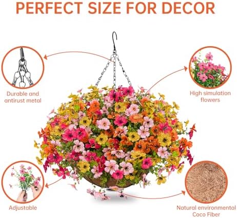 Artificial Flowers with Hanging Baskets Outdoors for Decoration Summer Fall Faux Daisy for Outdoor planters Fake Artificial Hanging Plants UV Resistant for Porch Home Patio Decor (Honey Gold) - Image 3