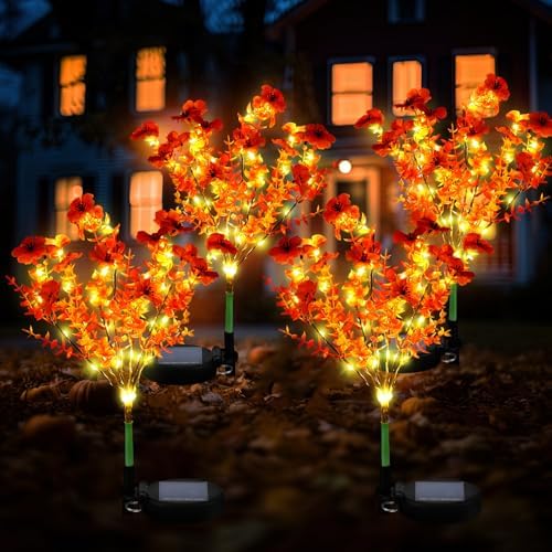 Glooglitter 4 Pack Orange Solar Flower Stake Light Outdoor Garden, Violet by Glooglitter