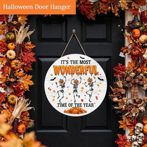 Halloween Decorations Wooden Sign for Home, Spooky Skeleton Pumpkin Sign - Image 3