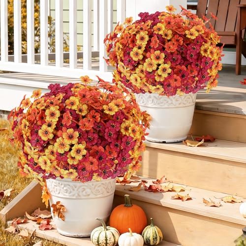 Powbrace 22 Pack Artificial Fall Flowers Mums for Outdoor Indoor(Fall Mix) - Image 4