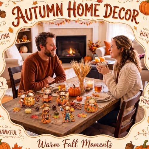 Vicenpal 6 Pieces Fall Decor Wooden Scarecrow Pumpkin Figurines Rustic Autumn Harvest Tabletop Decoration for Thanksgiving Home Kitchen Centerpiece, Shelf Sitter Holiday Display - Image 5