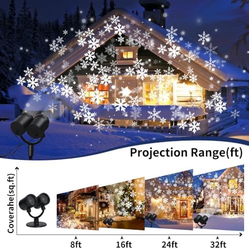 Christmas Projector Lights Outdoor,Double Head Snowflake Led Lights Waterproof,Landscape Decorative Lighting Projection Lamp for New Year, Birthdays,Xmas Holiday,Wedding Indoor Garden Patio - Image 2