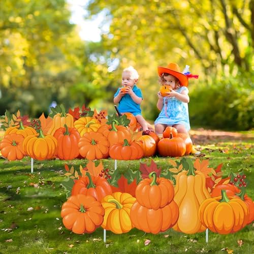 Augisteen Fall Yard Signs Pumpkin Yard Stakes Thanksgiving Pumpkin Lawn Signs Harvest Garden Sign Outdoor Decoration with Stakes for Fall Thanksgiving Home Patio Lawn Garden Holiday - Image 6