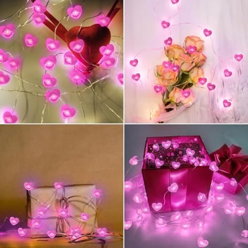 Pink Heart Fairy Lights Battery Operated 10FT 30LED Valentines String Light - Image 2