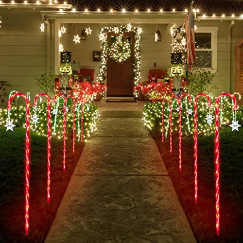 10PCS 33" 160LED Christmas Candy Cane Lights with Stakes & Snowflake, Christmas Candy Cane Pathway Marker Lights Waterproof 11 Lighting Modes Outdoor Decorations - Image 3