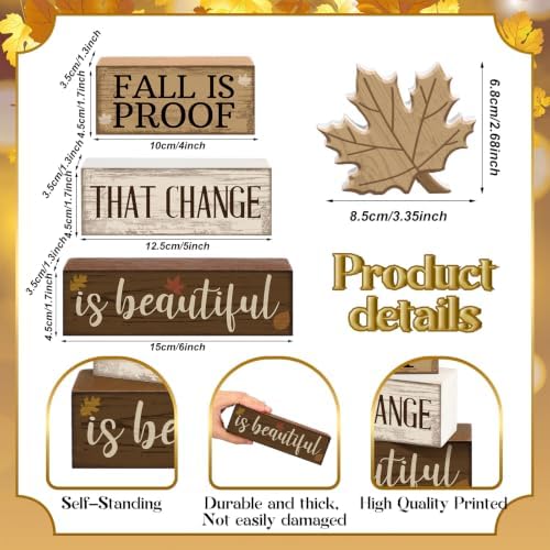 Moucuny 4 Pcs Fall Table Decoration for Home Wooden Neutral Maple Leaf - Image 3