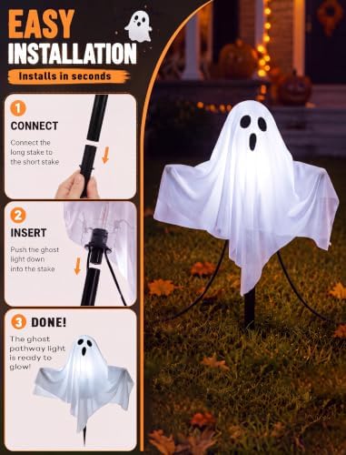 Halloween Ghost Pathway Lights, 4 Pack LED Yard Stake Lights Outdoor Decor - Image 5
