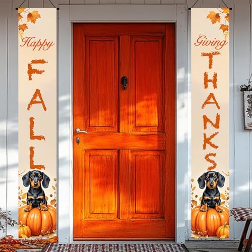 BlissYard Happy Fall Door Banner 12 x 71 Inch Dachshund Pumpkin - Image 2