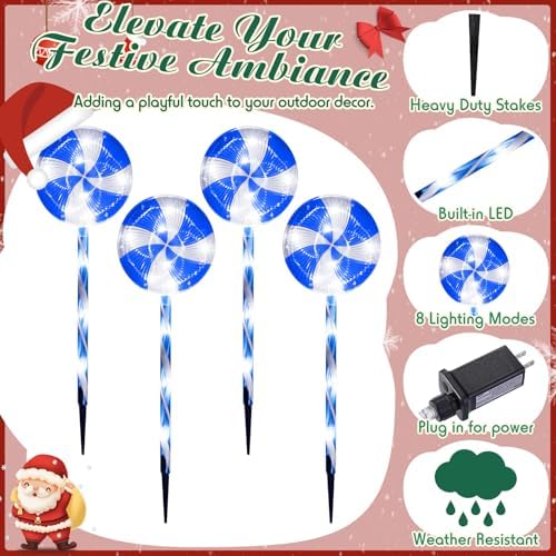 Ganeen 25.6" Lollipop Christmas Pathway Lights Outdoor,Blue - Image 4