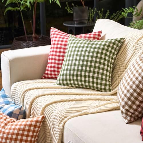 Vintage Light Grey Throw Pillows Gray Gingham Plaid Pillow Covers 16x16 - Image 6