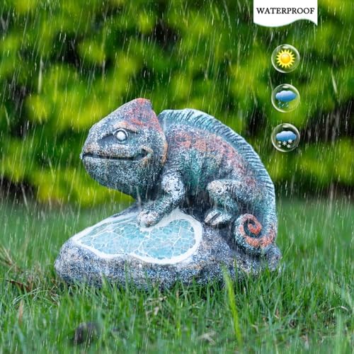 Rezpuao Solar Chameleon Garden Statues Outdoor Decor Resin Chameleon Figurine with Solar Light for Patio,Balcony,Yard,Lawn Ornament,Perfect Garden Gift - Image 5
