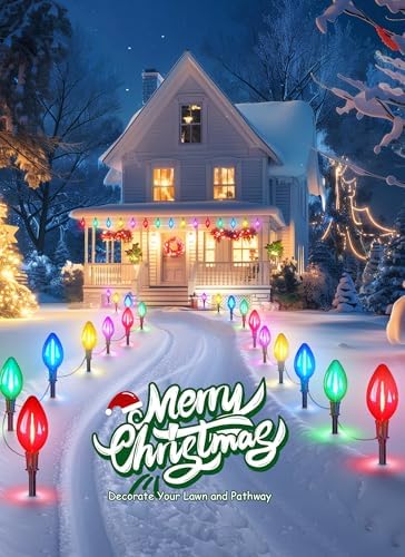 Minetom Double C9 Christmas Pathway Lights Outdoor - 13.5Ft 10 LED String Lights with 10 Marker Stakes for Walkway, Waterproof Plug in C9 Christmas Lights Outdoor for Driveway Yard Lawn Decorations - Image 5