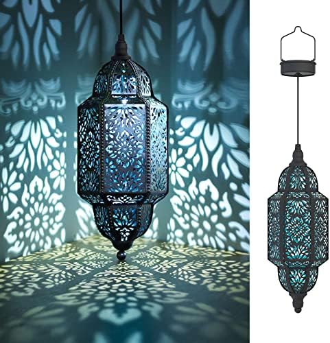 Twinkya 2 Pack Hanging Solar Lights Outdoor Garden Decorative Solar Lantern Waterproof Metal Moroccan Outdoor Decorations for Patio Pathway Yard Porch Backyard Garden Decor (Black, 2 Pack) by twinkya
