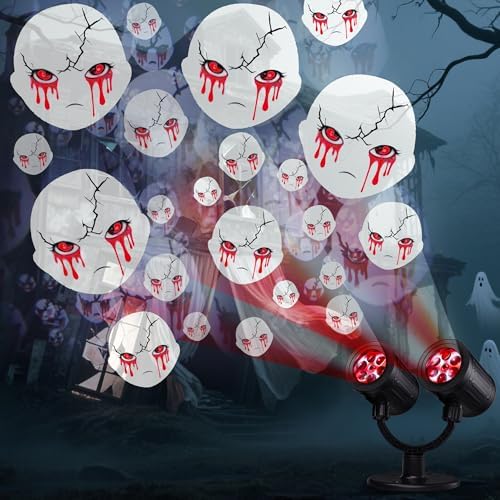 Toodour Halloween Projector Lights Outdoor, Double Head Dynamic Halloween Lights Projector with Timer, Waterproof White Ghost Decorations Light for Indoor Outdoor Home Window Wall Decorations by Toodour